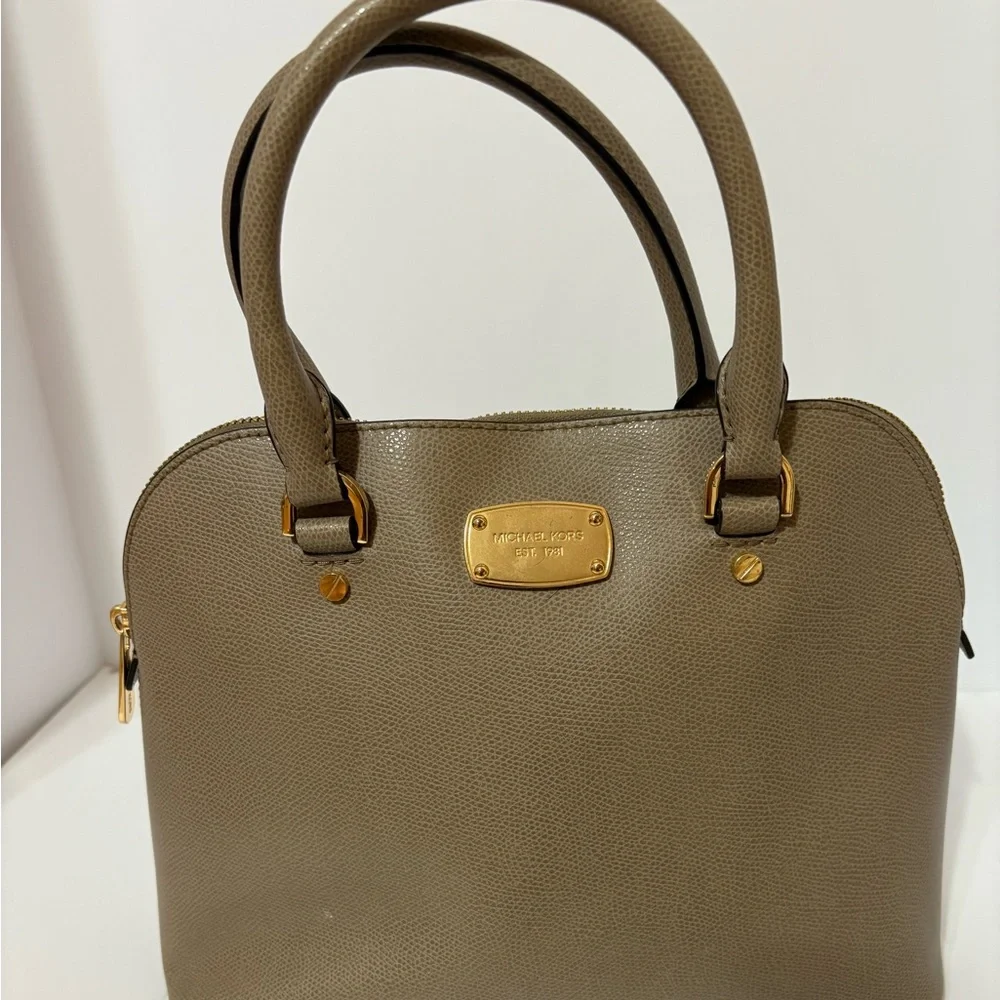 Michael Kors Taupe Satchel with Gold Accents